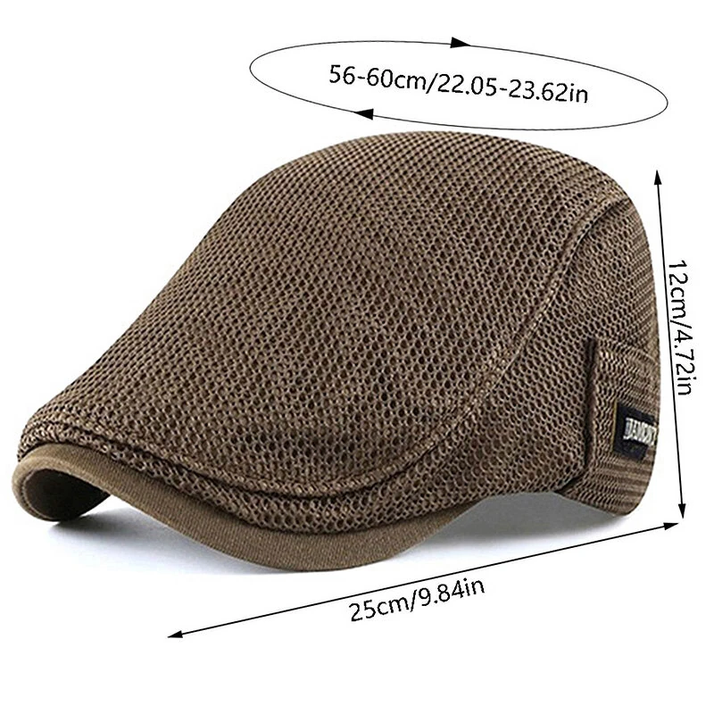(image for) Collrown Breathable Beret Cap Men Mesh Fabric Flat Hat Newsboy Cap Driving Fishing Hat Peaked Cap Adjustable Cabbie Hat