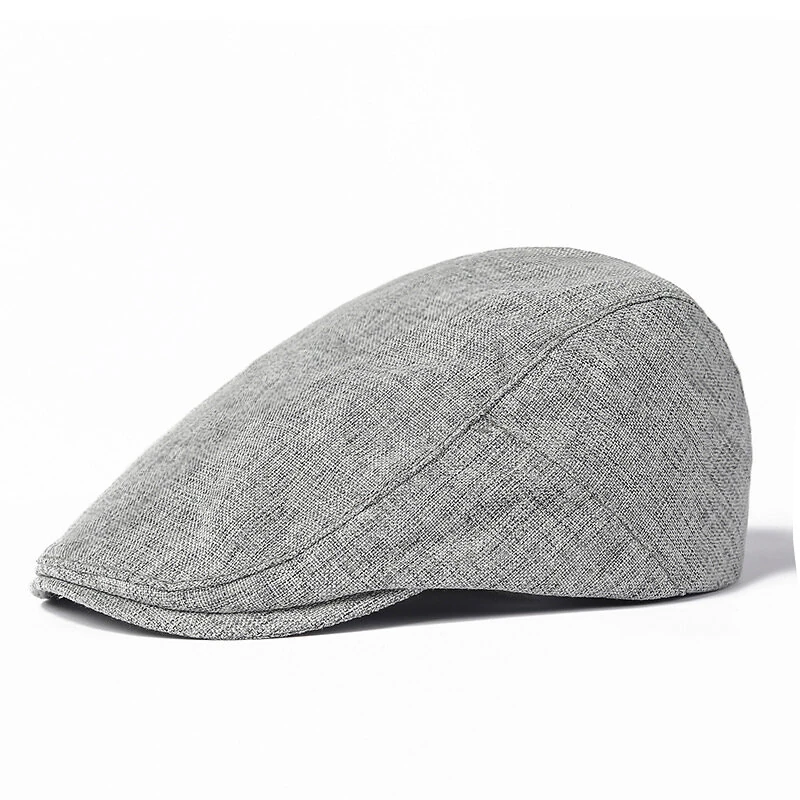 (image for) Collrown Cotton Linen Beret Men's Simple Vintage Forward Cap Casual Daily Flat Hats Solid Color Cabbie Driving Cap Outdoor