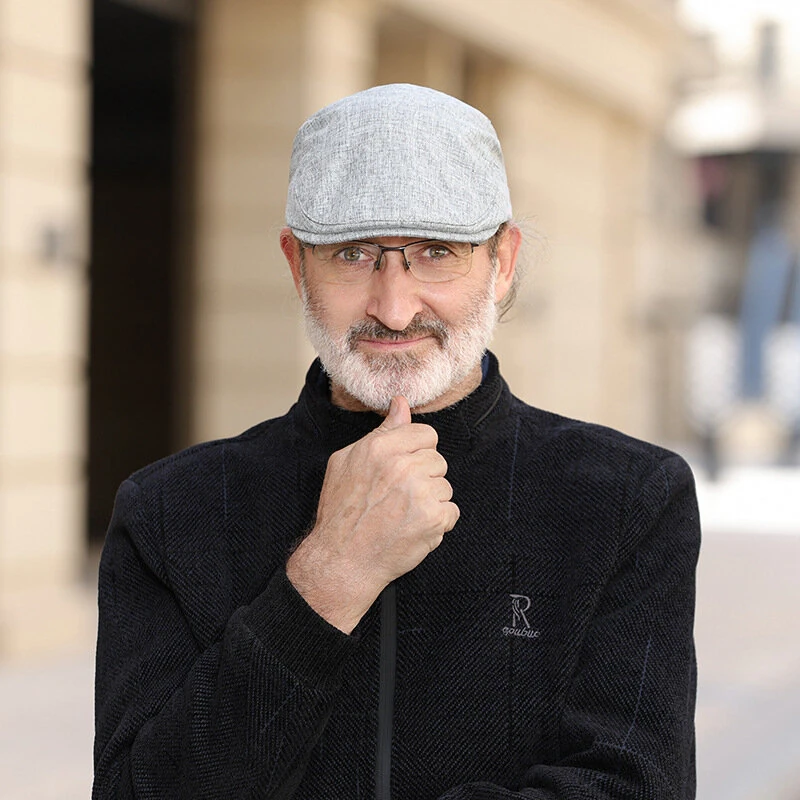 (image for) Collrown Cotton Linen Beret Men's Simple Vintage Forward Cap Casual Daily Flat Hats Solid Color Cabbie Driving Cap Outdoor