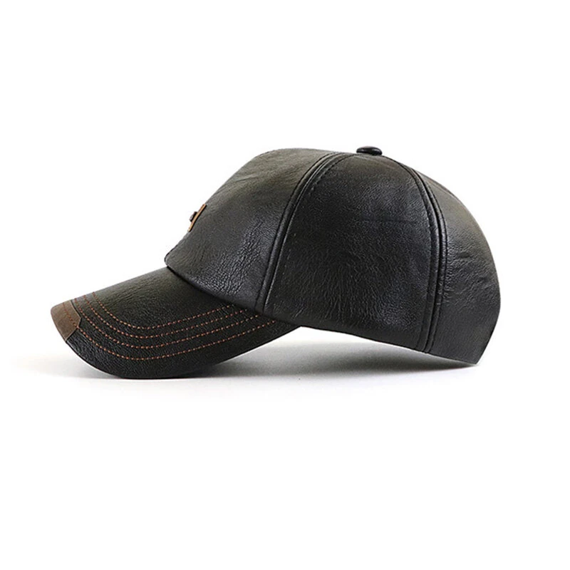 (image for) Collrown Men's Outdoor PU Leather Baseball Cap Casual Sun Hat Adjustable Sport Casual Visor Hat for Autumn Winter