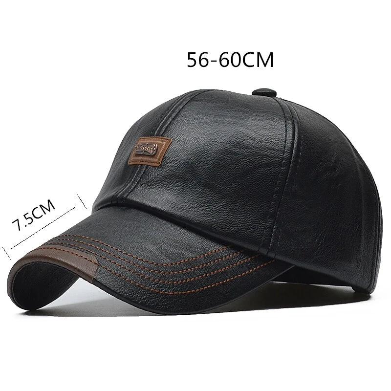 (image for) Collrown Men's Outdoor PU Leather Baseball Cap Casual Sun Hat Adjustable Sport Casual Visor Hat for Autumn Winter
