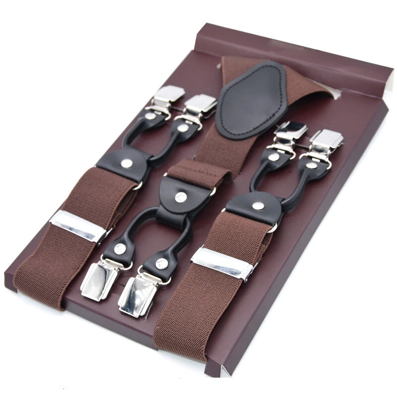 (image for) Men's Suspender Business Trousers Strap Clips Braces Vintage Casual Suspensorio Trousers Six-clip Shoulder Straps
