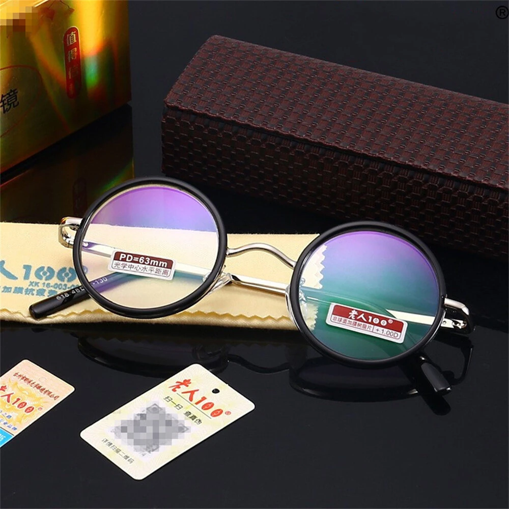 (image for) Retro Round Metal Frame Reading Glasses Minimalist Anti-blue Light Presbyopia Eyeglasses